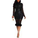 Partykleid mit langen Ärmeln und Paillettenquaste